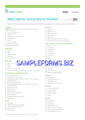 Baby Registry and Products Checklist pdf free
