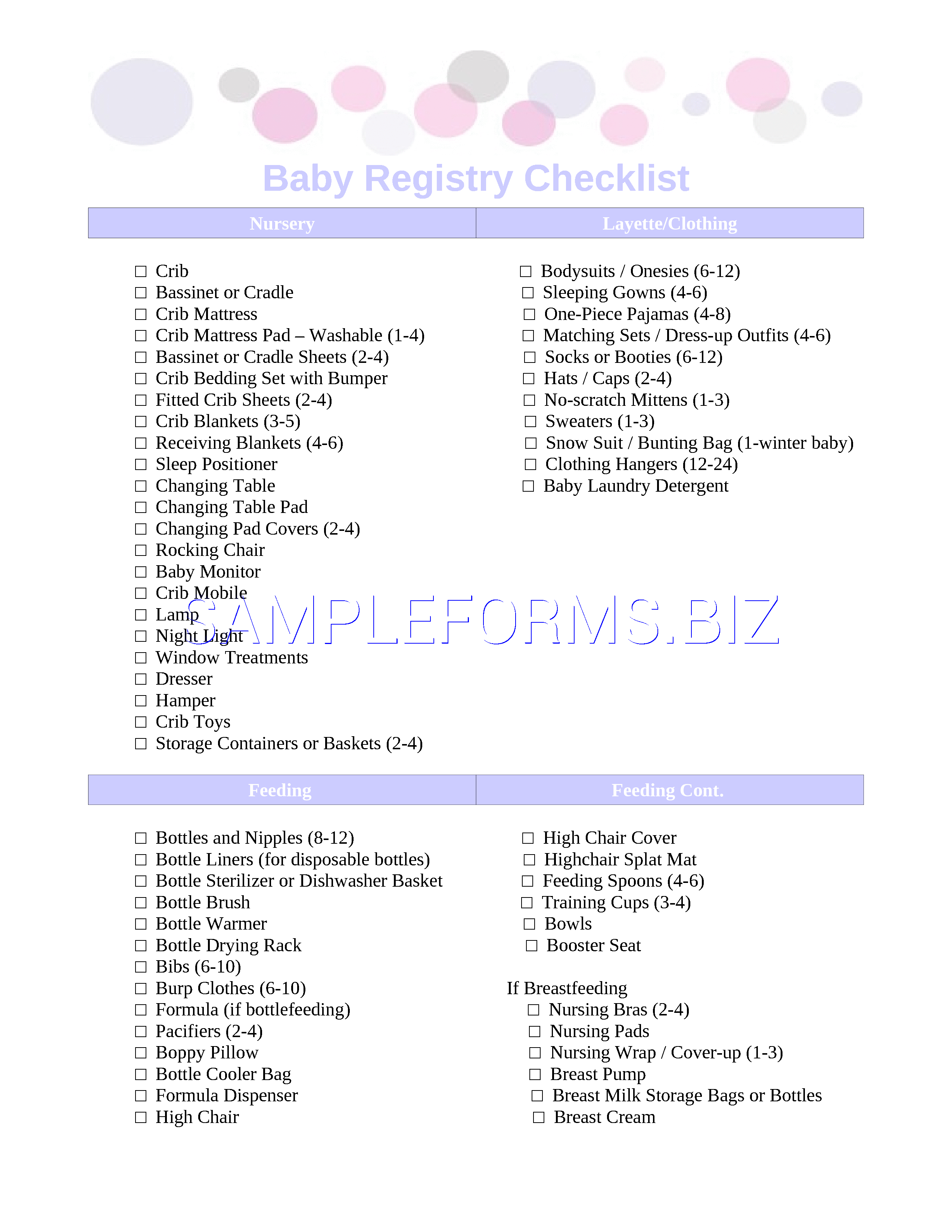 Preview free downloadable Baby Registry Checklist 1 in PDF (page 1)